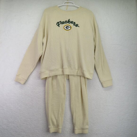 Green Bay Packers Sweatshirt Joggers Set Womens Medium Cream Lounge NFL Football - Picture 1 of 16